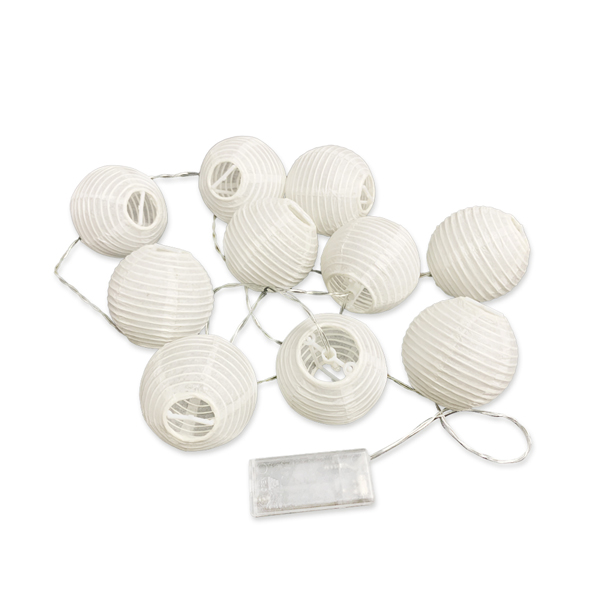 Paper Life - White Paper Lantern String Lights - 10 Lanterns - 2 Meters（78.7 in） Long - 7.5cm（3 in） Diameter - Powered by 2 AA Batteries (not Included) - Can be Folded - Bedroom Atmosphere Decoration