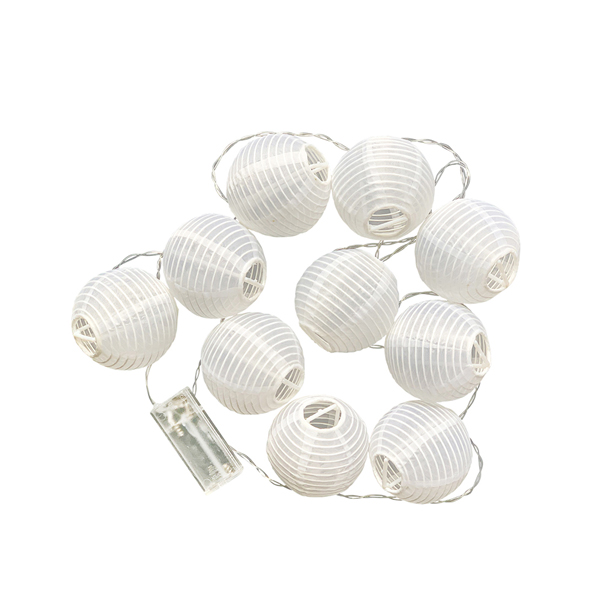 Paper Life - 10 Sphere White Paper Lantern String Lights - 7.5cm（3 in） Diameter - 2 Meters （78.7in） Long - Waterproof Fabric Material - Powered by 2 AA Batteries (not Included) - Folded - Courtyard At